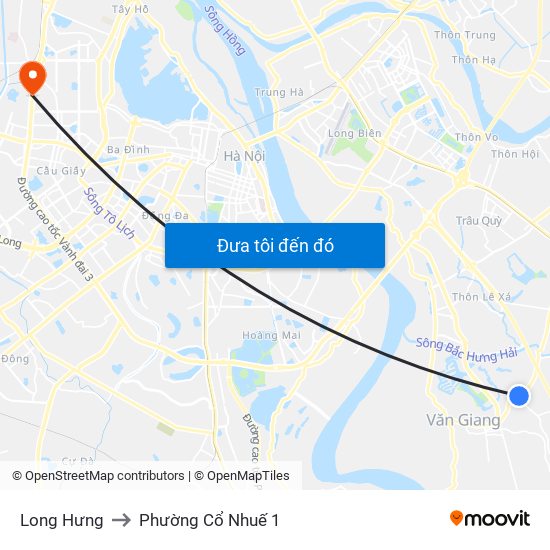 Long Hưng to Phường Cổ Nhuế 1 map