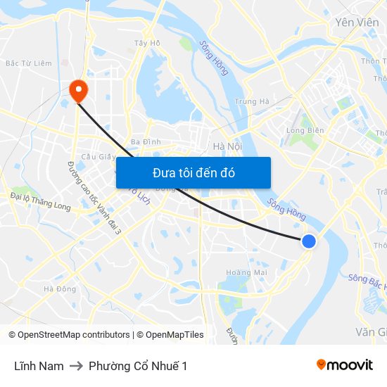 Lĩnh Nam to Phường Cổ Nhuế 1 map