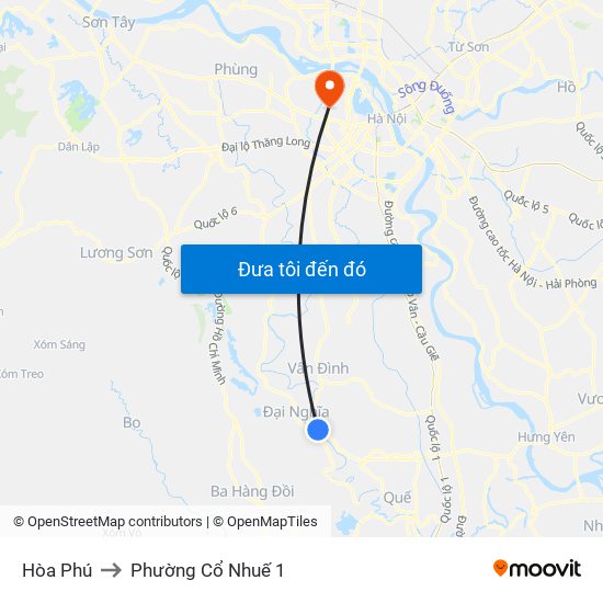 Hòa Phú to Phường Cổ Nhuế 1 map