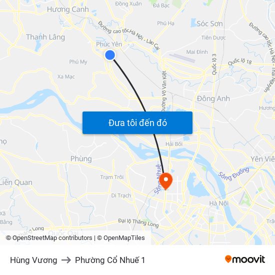 Hùng Vương to Phường Cổ Nhuế 1 map