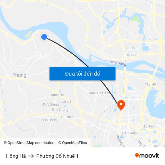 Hồng Hà to Phường Cổ Nhuế 1 map