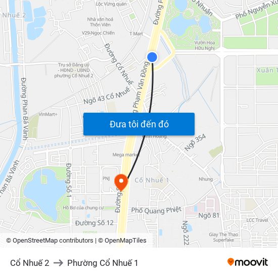 Cổ Nhuế 2 to Phường Cổ Nhuế 1 map