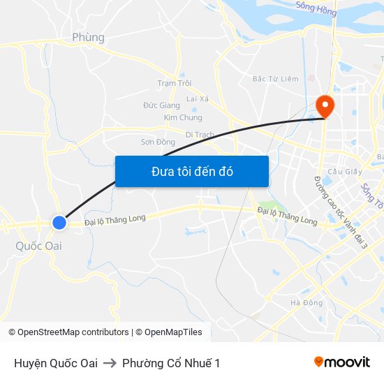 Huyện Quốc Oai to Phường Cổ Nhuế 1 map