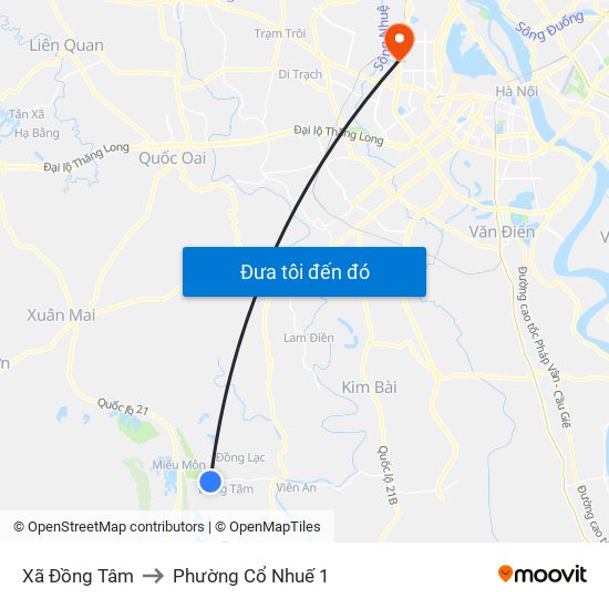 Xã Đồng Tâm to Phường Cổ Nhuế 1 map
