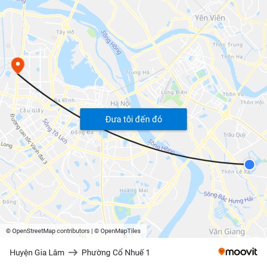 Huyện Gia Lâm to Phường Cổ Nhuế 1 map