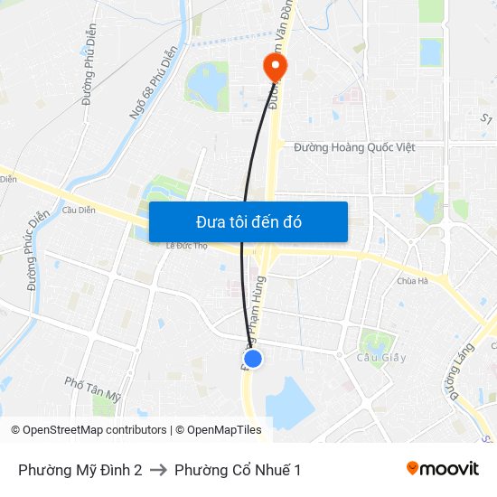 Phường Mỹ Đình 2 to Phường Cổ Nhuế 1 map