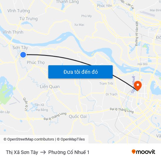 Thị Xã Sơn Tây to Phường Cổ Nhuế 1 map