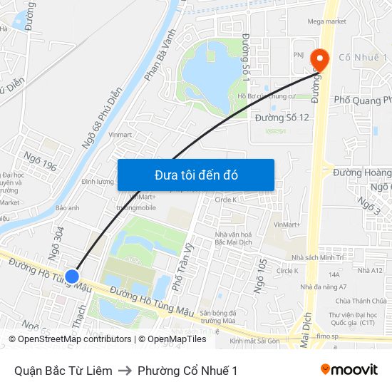 Quận Bắc Từ Liêm to Phường Cổ Nhuế 1 map