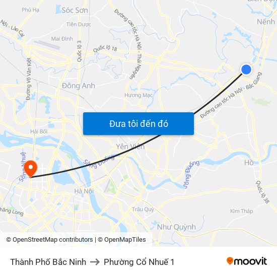 Thành Phố Bắc Ninh to Phường Cổ Nhuế 1 map