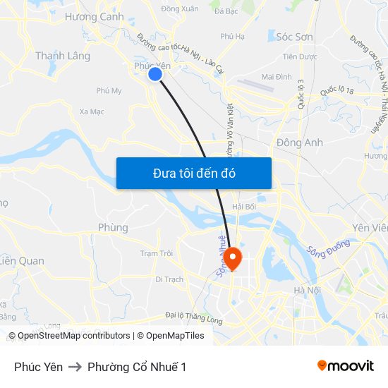 Phúc Yên to Phường Cổ Nhuế 1 map