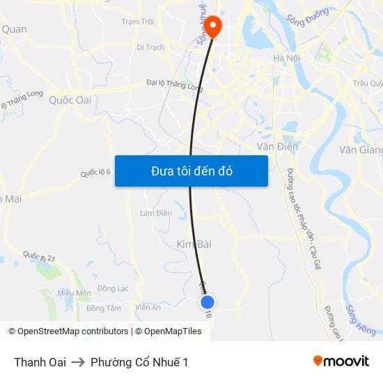 Thanh Oai to Phường Cổ Nhuế 1 map