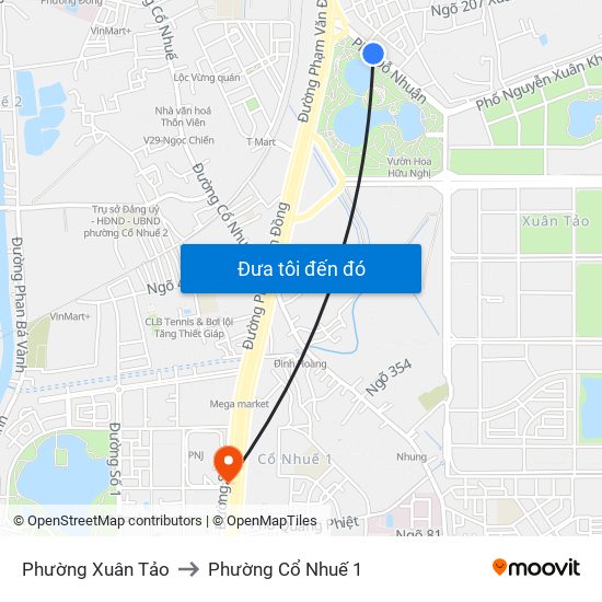 Phường Xuân Tảo to Phường Cổ Nhuế 1 map