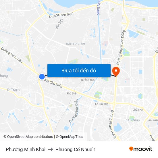 Phường Minh Khai to Phường Cổ Nhuế 1 map