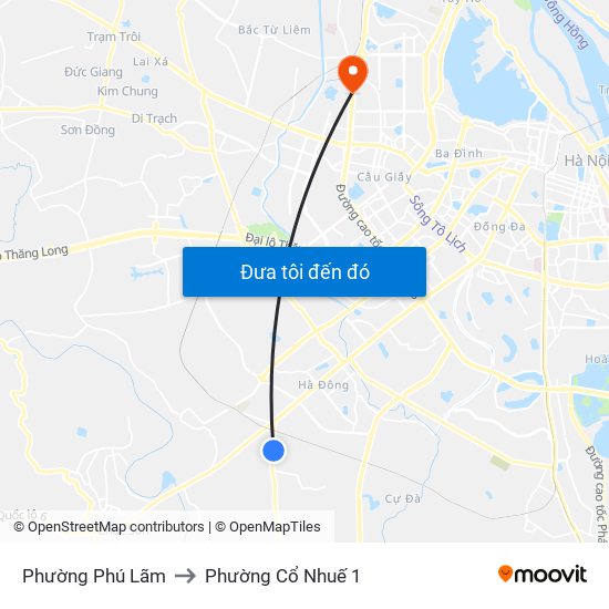 Phường Phú Lãm to Phường Cổ Nhuế 1 map