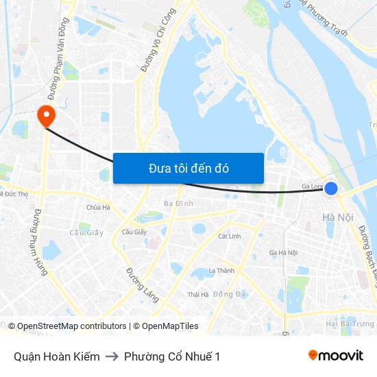 Quận Hoàn Kiếm to Phường Cổ Nhuế 1 map