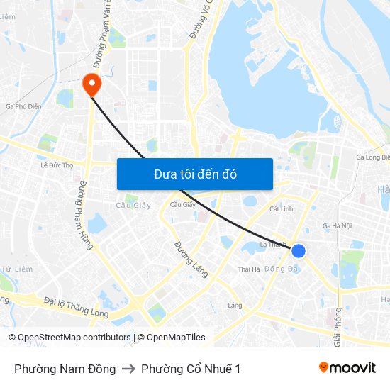 Phường Nam Đồng to Phường Cổ Nhuế 1 map