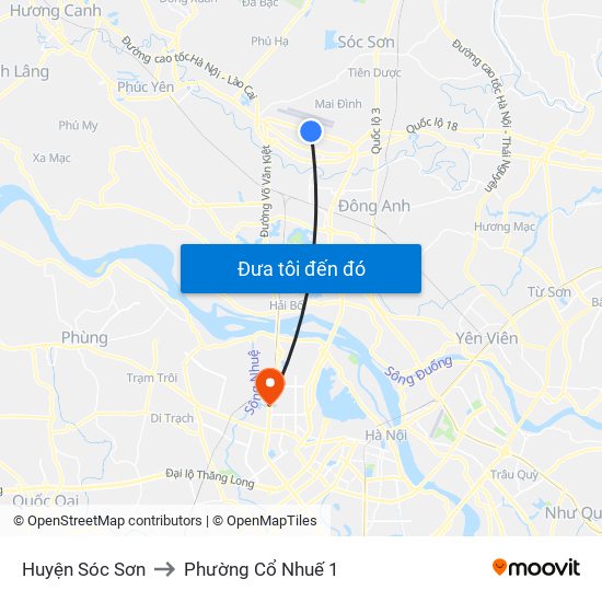 Huyện Sóc Sơn to Phường Cổ Nhuế 1 map