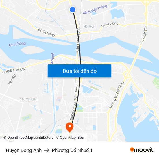 Huyện Đông Anh to Phường Cổ Nhuế 1 map