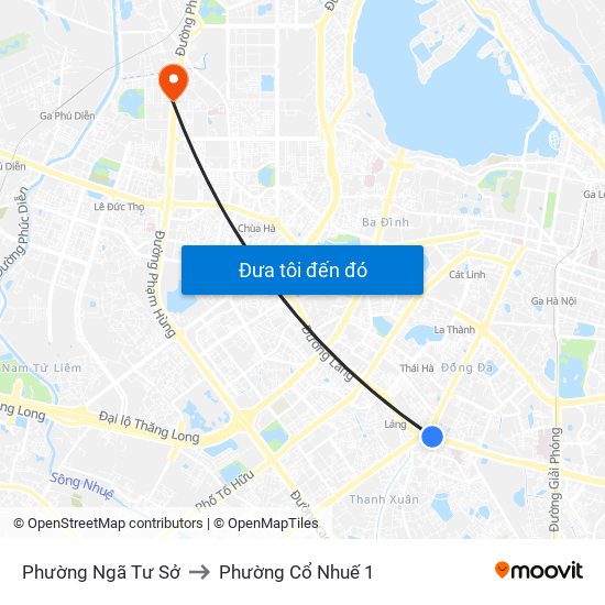 Phường Ngã Tư Sở to Phường Cổ Nhuế 1 map