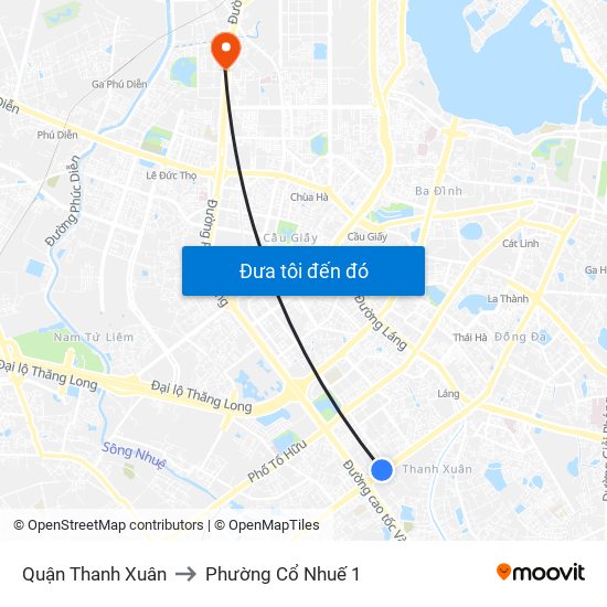 Quận Thanh Xuân to Phường Cổ Nhuế 1 map