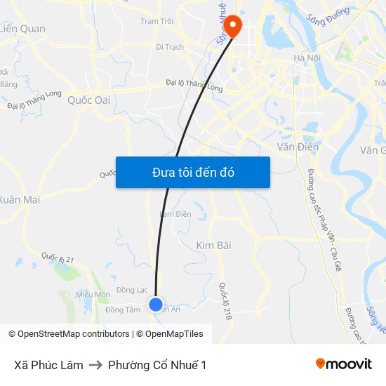 Xã Phúc Lâm to Phường Cổ Nhuế 1 map