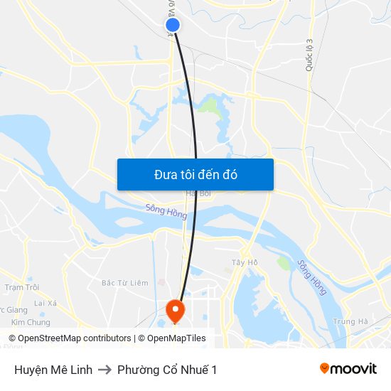 Huyện Mê Linh to Phường Cổ Nhuế 1 map