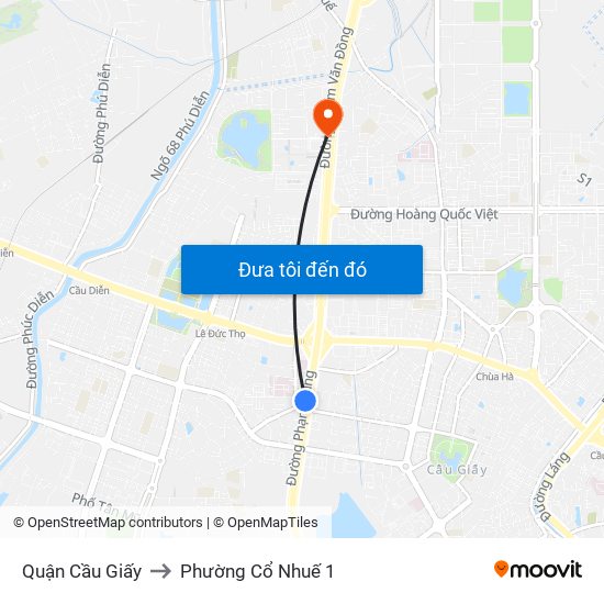 Quận Cầu Giấy to Phường Cổ Nhuế 1 map