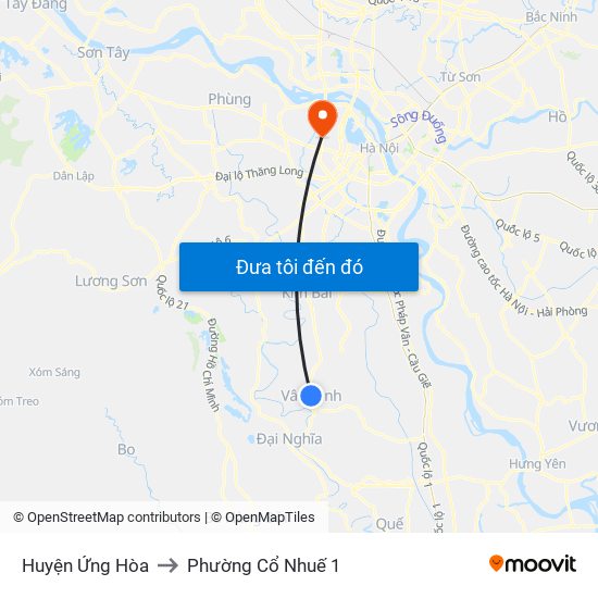 Huyện Ứng Hòa to Phường Cổ Nhuế 1 map