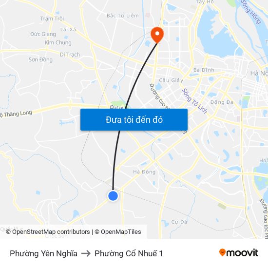 Phường Yên Nghĩa to Phường Cổ Nhuế 1 map