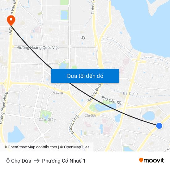 Ô Chợ Dừa to Phường Cổ Nhuế 1 map