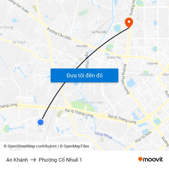 An Khánh to Phường Cổ Nhuế 1 map