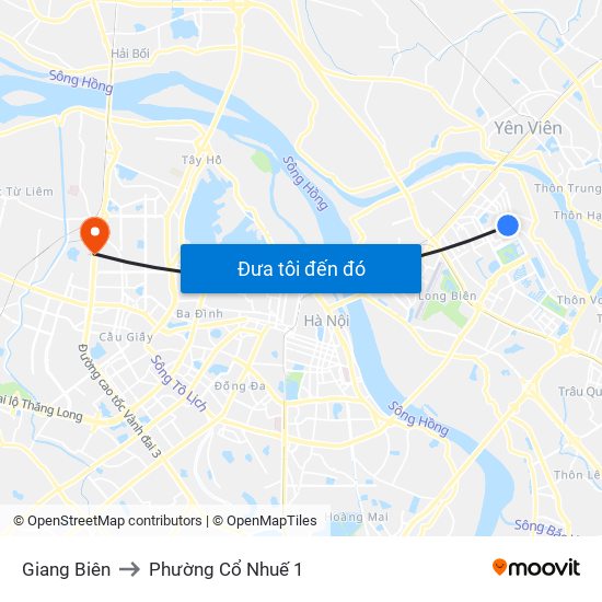 Giang Biên to Phường Cổ Nhuế 1 map