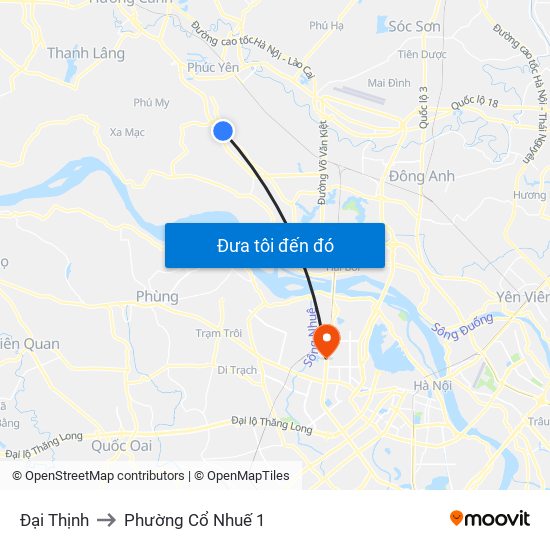 Đại Thịnh to Phường Cổ Nhuế 1 map