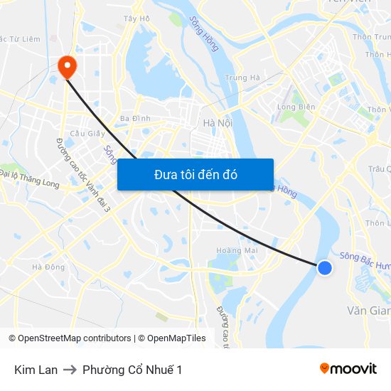 Kim Lan to Phường Cổ Nhuế 1 map