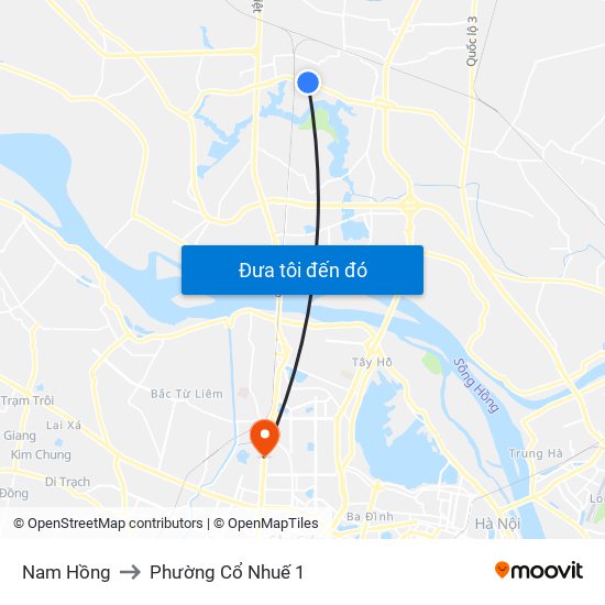 Nam Hồng to Phường Cổ Nhuế 1 map