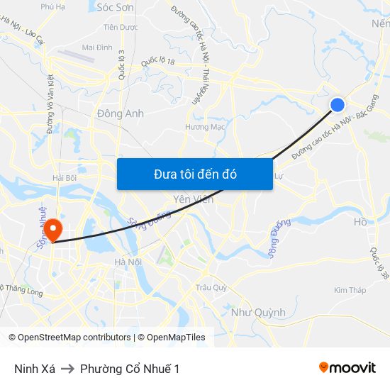 Ninh Xá to Phường Cổ Nhuế 1 map