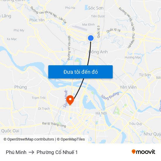 Phú Minh to Phường Cổ Nhuế 1 map