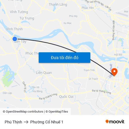 Phú Thịnh to Phường Cổ Nhuế 1 map