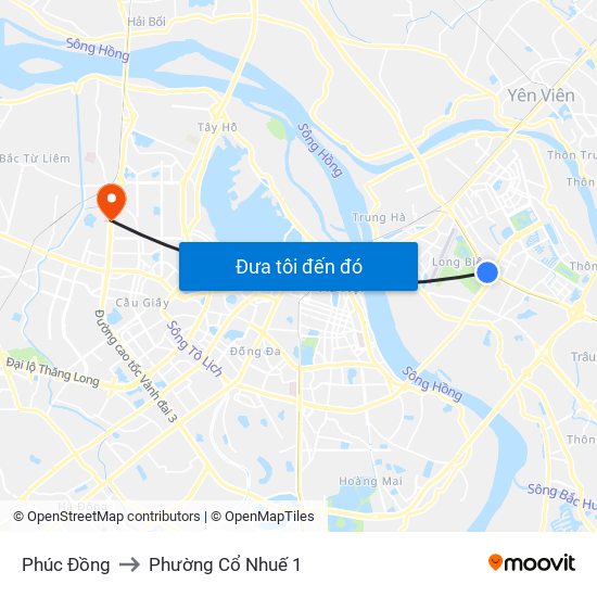 Phúc Đồng to Phường Cổ Nhuế 1 map