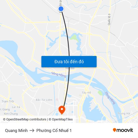 Quang Minh to Phường Cổ Nhuế 1 map