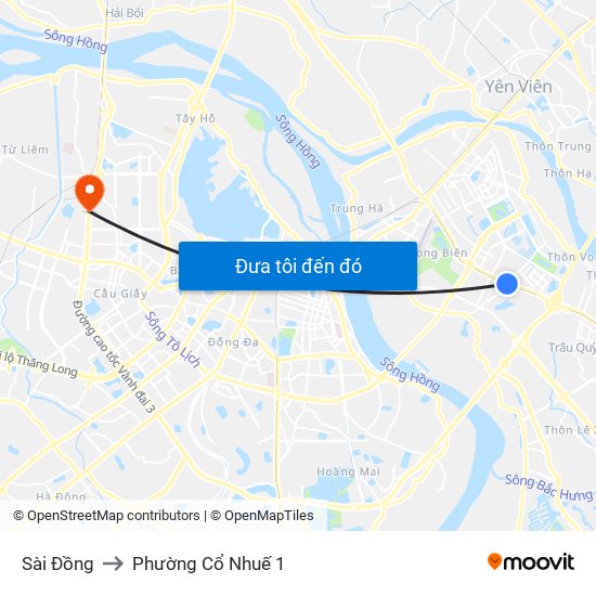 Sài Đồng to Phường Cổ Nhuế 1 map