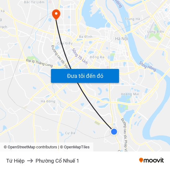 Tứ Hiệp to Phường Cổ Nhuế 1 map