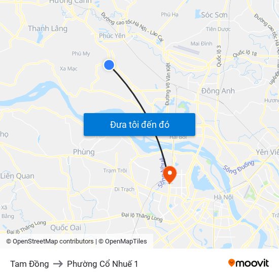 Tam Đồng to Phường Cổ Nhuế 1 map