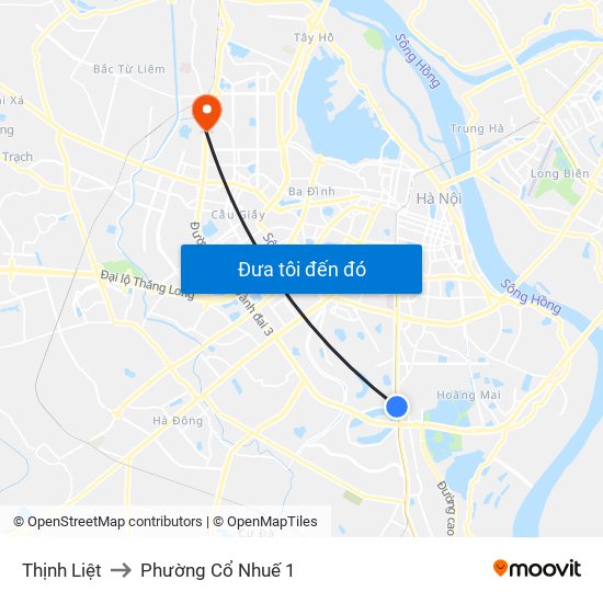 Thịnh Liệt to Phường Cổ Nhuế 1 map