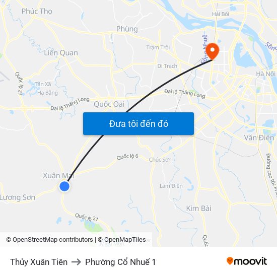 Thủy Xuân Tiên to Phường Cổ Nhuế 1 map