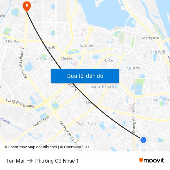 Tân Mai to Phường Cổ Nhuế 1 map