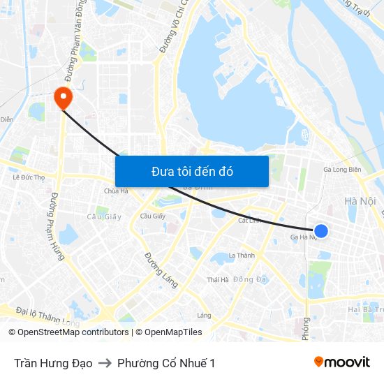 Trần Hưng Đạo to Phường Cổ Nhuế 1 map