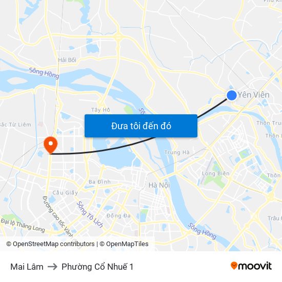 Mai Lâm to Phường Cổ Nhuế 1 map