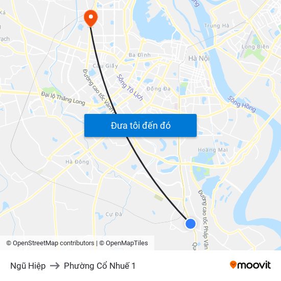 Ngũ Hiệp to Phường Cổ Nhuế 1 map