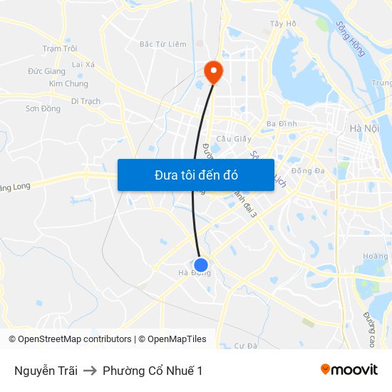 Nguyễn Trãi to Phường Cổ Nhuế 1 map